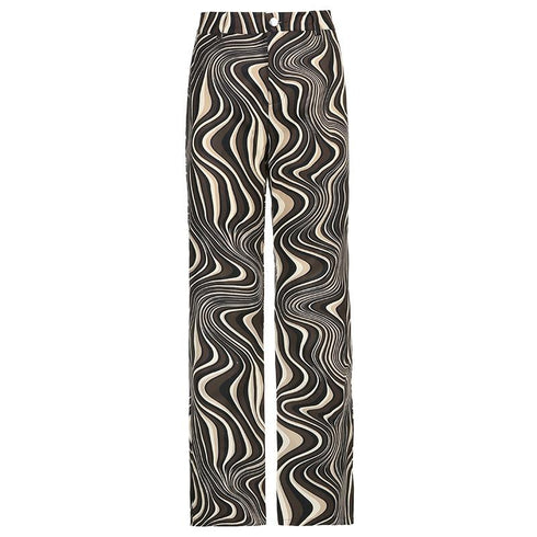 Printed Water Wave Pattern High Waist Vertical Pants